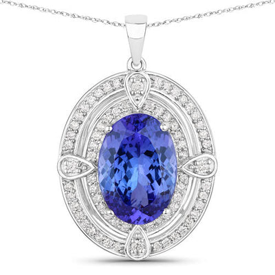 5.91 Carat Genuine Tanzanite and White Diamond Pendant in 14K White Gold