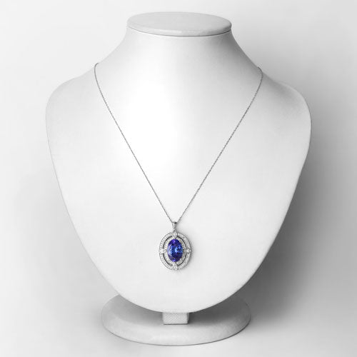 5.91 Carat Genuine Tanzanite and White Diamond Pendant in 14K White Gold