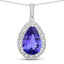 3.13 Carat Genuine Tanzanite and White Diamond Pendant in 14K White Gold
