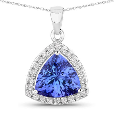 Pendentif en or blanc 14K avec tanzanite véritable de 3,11 carats et diamants blancs