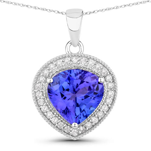 Pendentif en Tanzanite et Diamants Blancs de 2,58 Carats en Or Blanc 14K
