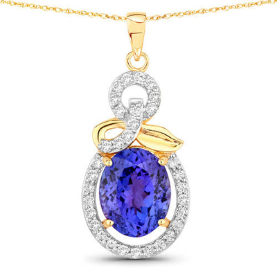 Pendentif en tanzanite véritable de 3,91 carats et diamants blancs en or 14K