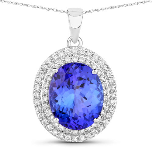 Pendentif en tanzanite véritable de 3,90 carats et diamants blancs en or blanc 14K