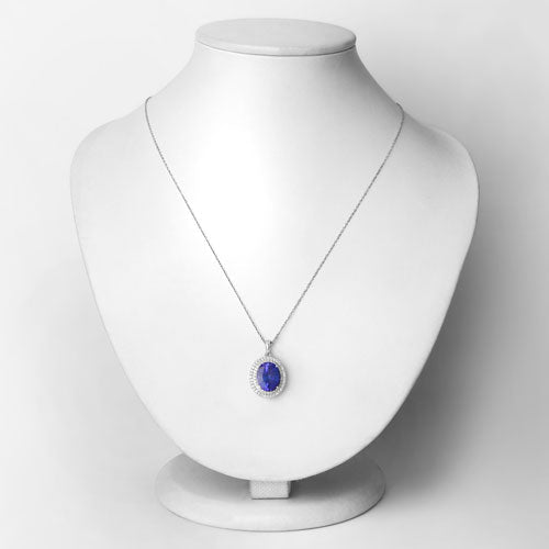 Pendentif en tanzanite véritable de 3,90 carats et diamants blancs en or blanc 14K