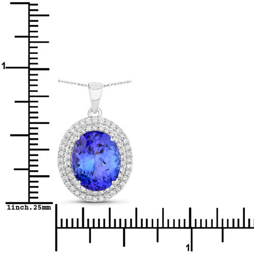 Pendentif en tanzanite véritable de 3,90 carats et diamants blancs en or blanc 14K