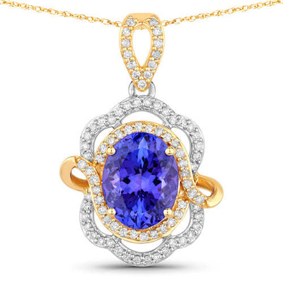 4.61 Carat Genuine Tanzanite & White Diamond 14K Gold Pendant