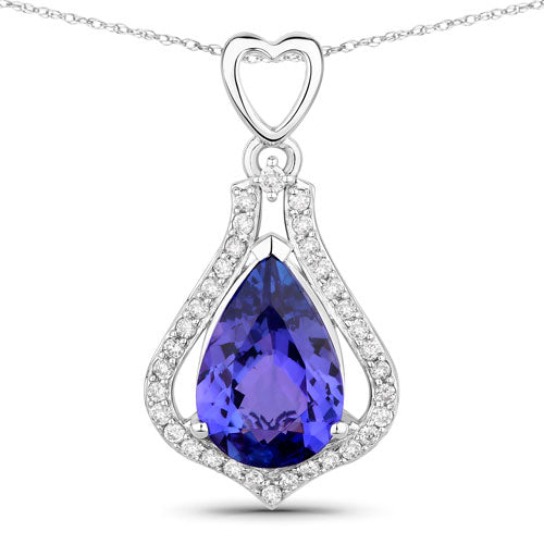 3.30 Carat Genuine Tanzanite & Diamond 14K White Gold Pendant