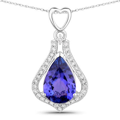 Pendentif en or blanc 14K avec tanzanite et diamant de 3,30 carats