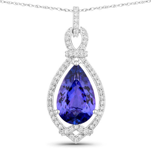 Pendentif en Or Blanc 14K avec Tanzanite et Diamants de 7,11 Carats