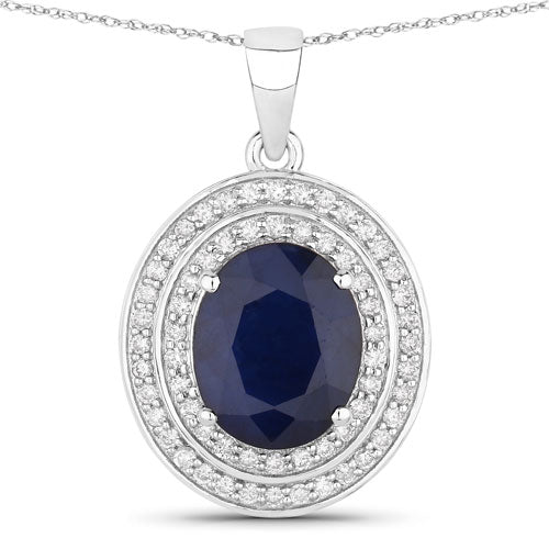 Colgante de Zafiro Azul y Diamante en Oro Blanco de 14K