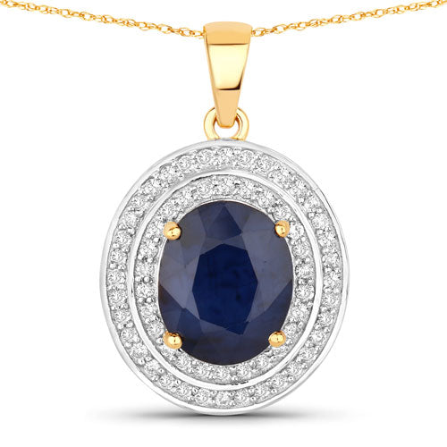 4.82 Carat Blue Sapphire & Diamond 14K Yellow Gold Pendant