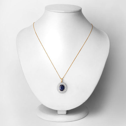 4.82 Carat Blue Sapphire & Diamond 14K Yellow Gold Pendant