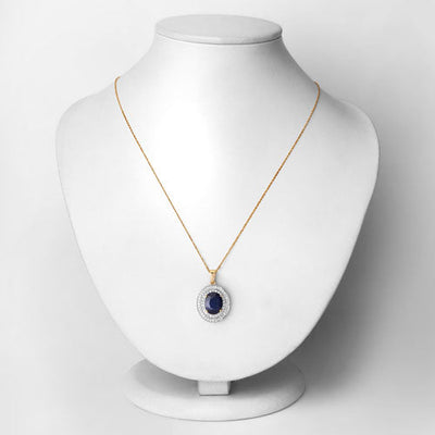 Pendentif en or jaune 14K avec saphir bleu de 4,82 carats et diamants