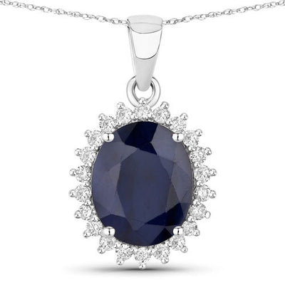 Pendentif en saphir bleu véritable de 4,63 carats et diamants blancs