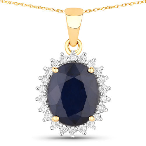Pendentif en or jaune 14K avec saphir bleu de 4,63 carats et diamants