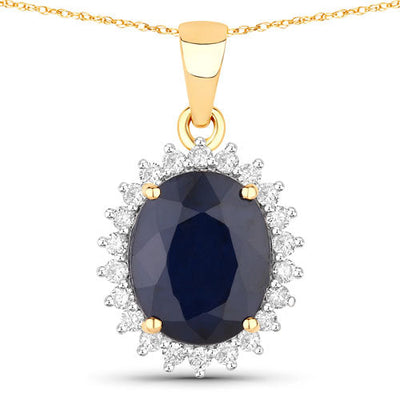 4.63 Carat Blue Sapphire & Diamond 14K Yellow Gold Pendant