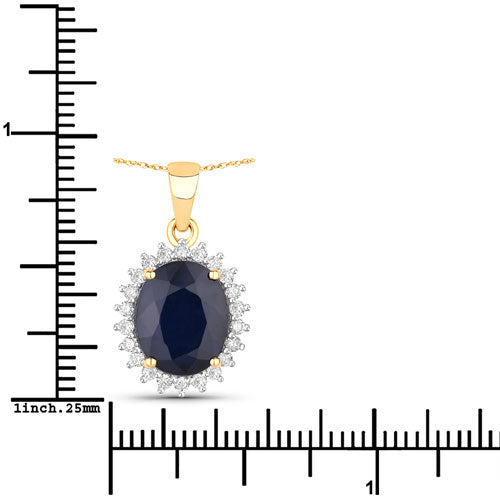 Pendentif en or jaune 14K avec saphir bleu de 4,63 carats et diamants