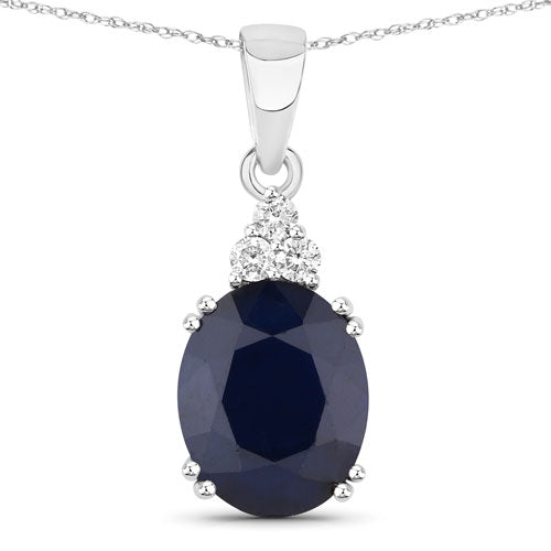 4.41 Carat Blue Sapphire and Diamond 14K White Gold Pendant