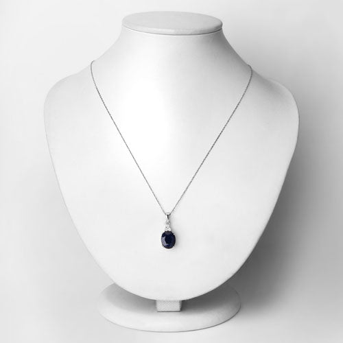 4.41 Carat Blue Sapphire and Diamond 14K White Gold Pendant