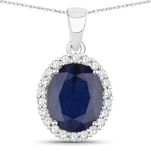 Pendentif en or blanc 14K avec saphir bleu et diamants de 4,63 carats