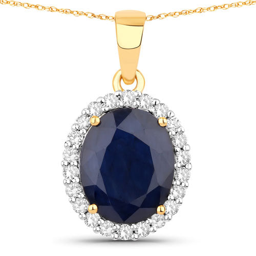 Colgante de Zafiro Azul y Diamante de 4.63 Quilates en Oro Amarillo de 14K