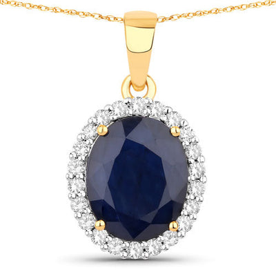 Pendentif en or jaune 14K avec saphir bleu de 4,63 carats et diamants