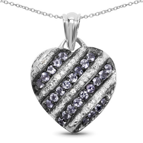1.30 Carat Genuine Tanzanite & White Topaz Sterling Silver Pendant