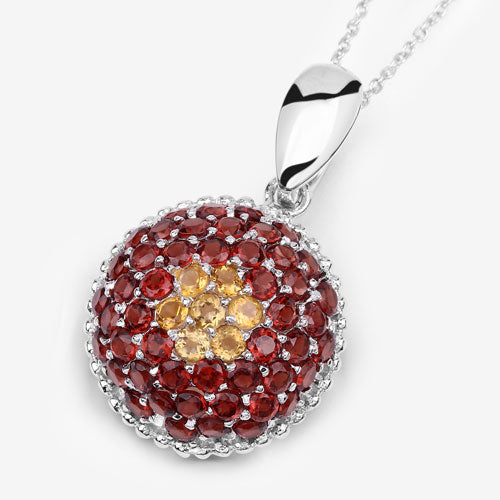 Pendentif en argent sterling de 4,57 carats en citrine et grenat véritable