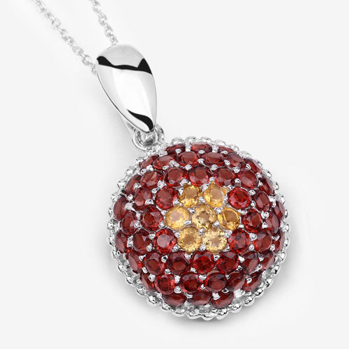Pendentif en argent sterling de 4,57 carats en citrine et grenat véritable