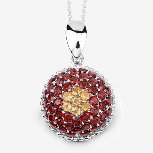 Pendentif en argent sterling de 4,57 carats en citrine et grenat véritable