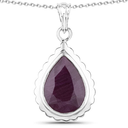 14.10 Carat Genuine Ruby Teardrop Pendant in Sterling Silver