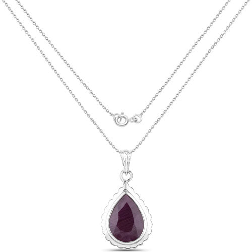 14.10 Carat Genuine Ruby Teardrop Pendant in Sterling Silver