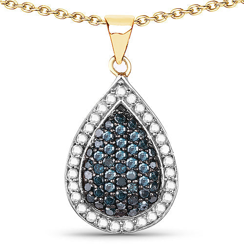 14K Yellow Gold Plated Blue & White Diamond Pendant