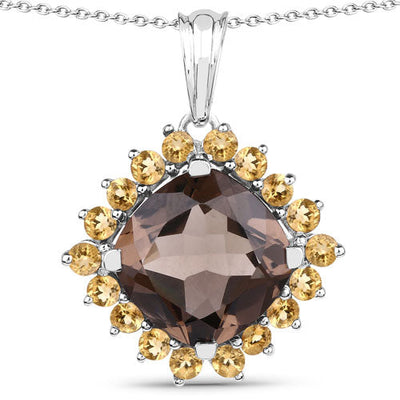 6.17 Carat Genuine Smoky Quartz and Citrine Pendant in Sterling Silver