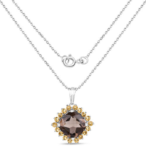 6.17 Carat Genuine Smoky Quartz and Citrine Pendant in Sterling Silver