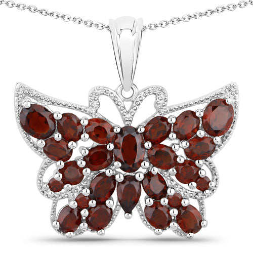 Colgante de Mariposa de Granate Genuino de 4.90 Quilates en Plata Esterlina