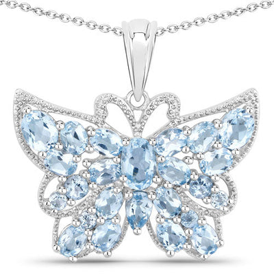 4.84 Carat Genuine Swiss Blue Topaz Pendant in Sterling Silver
