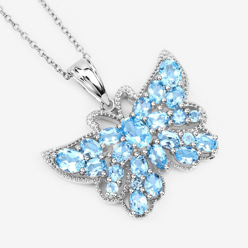 4.84 Carat Genuine Swiss Blue Topaz Pendant in Sterling Silver