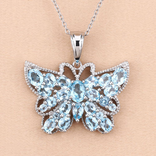 4.84 Carat Genuine Swiss Blue Topaz Pendant in Sterling Silver
