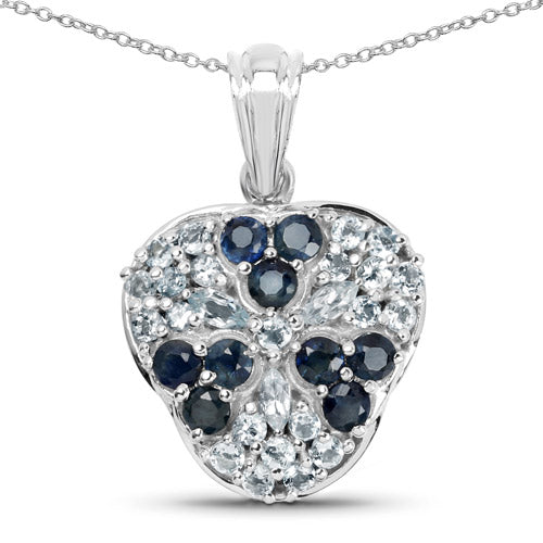 2.73 Carat Genuine Blue Sapphire and Aquamarine Pendant