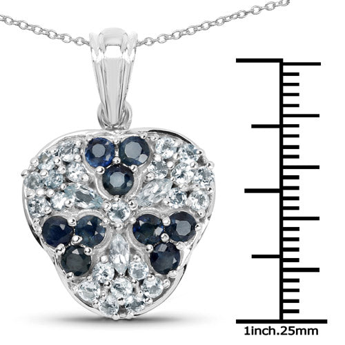 2.73 Carat Genuine Blue Sapphire and Aquamarine Pendant