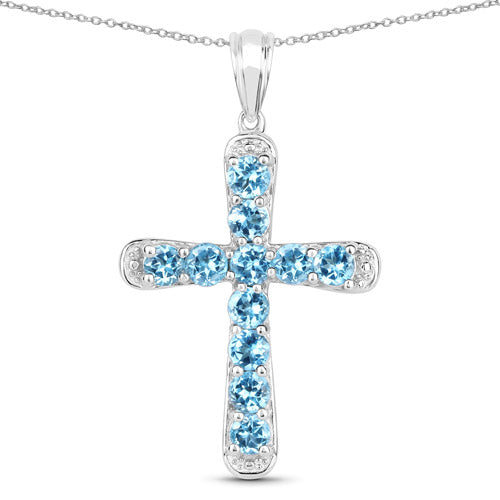 Elegant 3.85 Carat Blue Topaz Sterling Silver Pendant