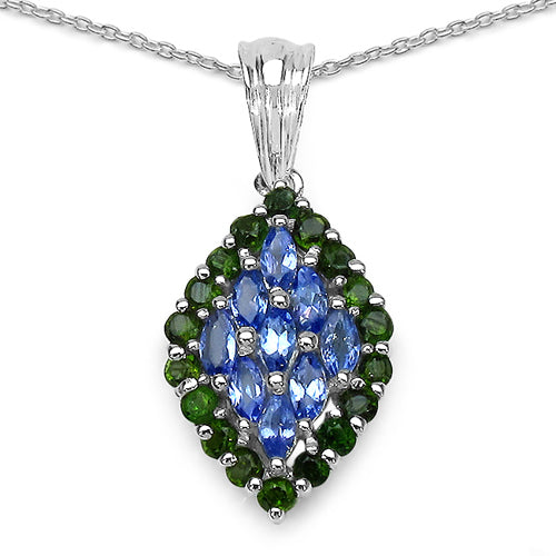 Pendentif en Tanzanite et Diopside Chrome de 1,40 Carat en Argent Sterling