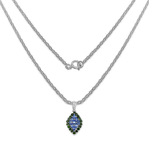 Pendentif en Tanzanite et Diopside Chrome de 1,40 Carat en Argent Sterling