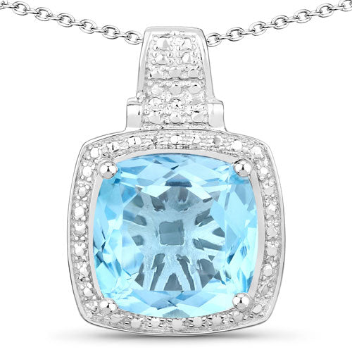 Colgante de Topacio Azul Genuino de 6.95 Quilates en Plata Esterlina