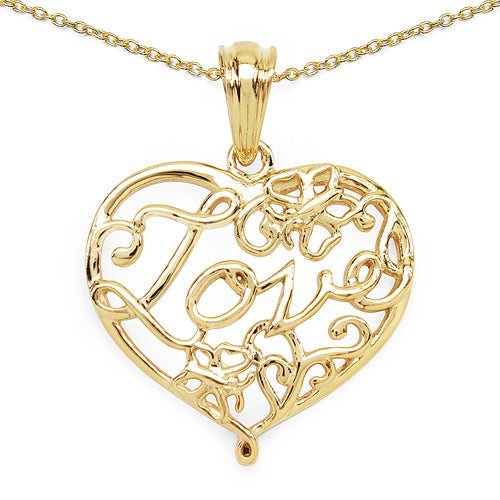 Pendentif en forme de cœur plaqué or jaune 14K en argent sterling
