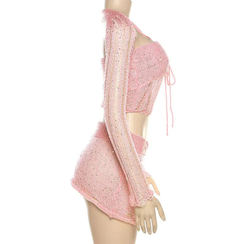 Conjunto de Falda Mini de Crochet Desgastado Dulce Como el Azúcar