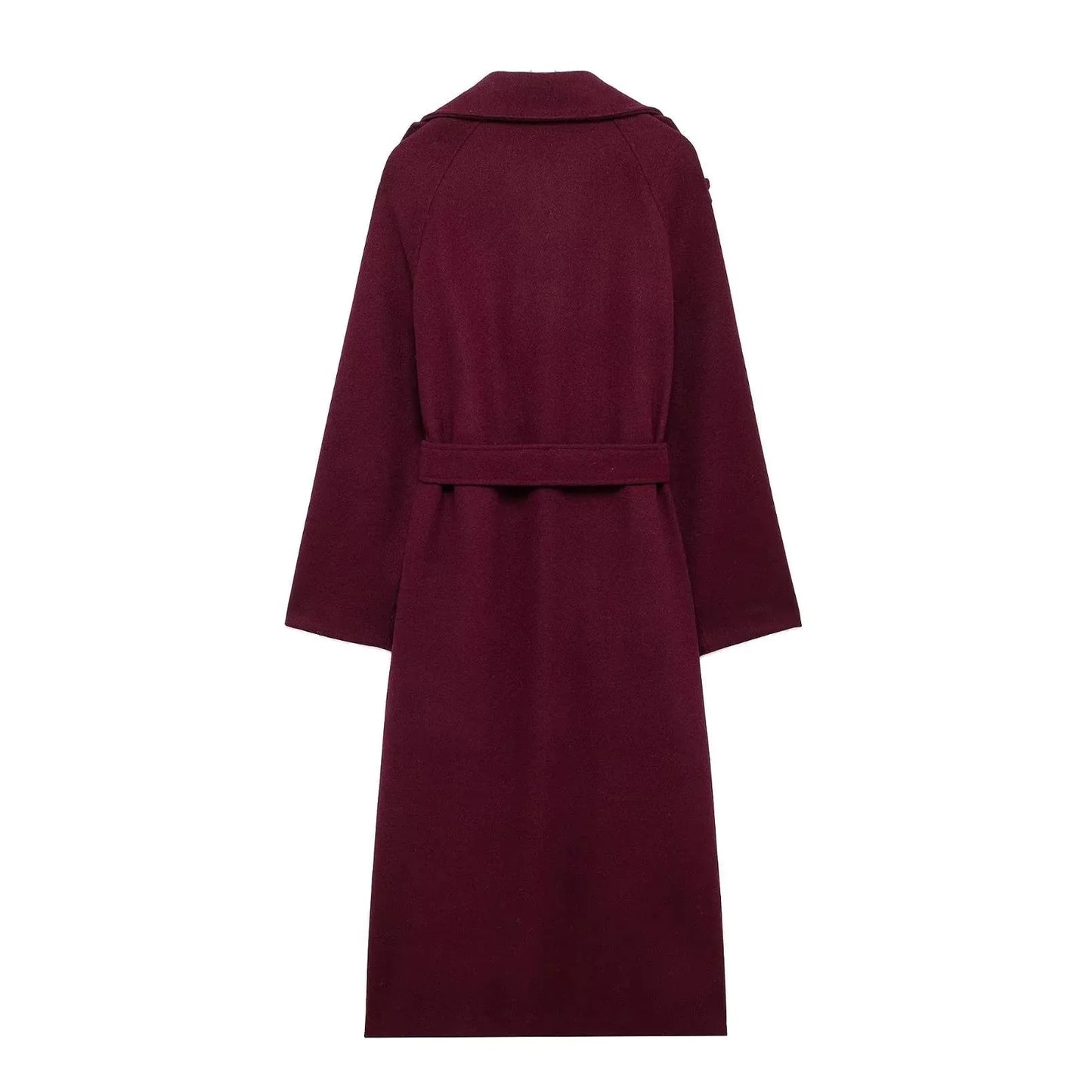 Manteau Maxi à Revers Bordeaux Élégant