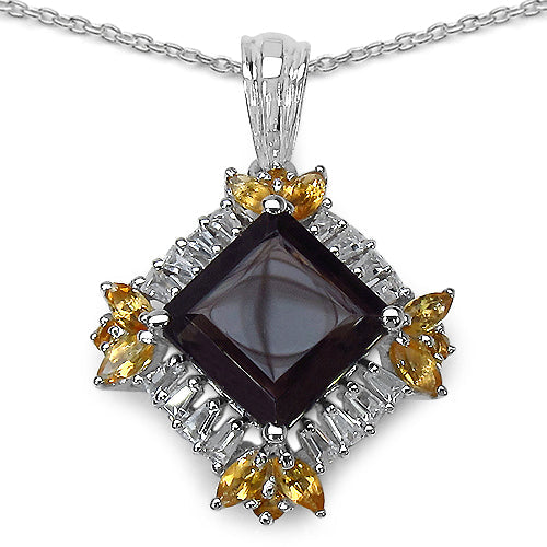 6.27 Carat Smoky Quartz, Citrine & White Topaz Pendant in Sterling Silver