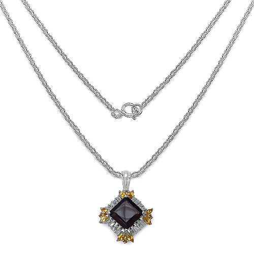 6.27 Carat Smoky Quartz, Citrine & White Topaz Pendant in Sterling Silver
